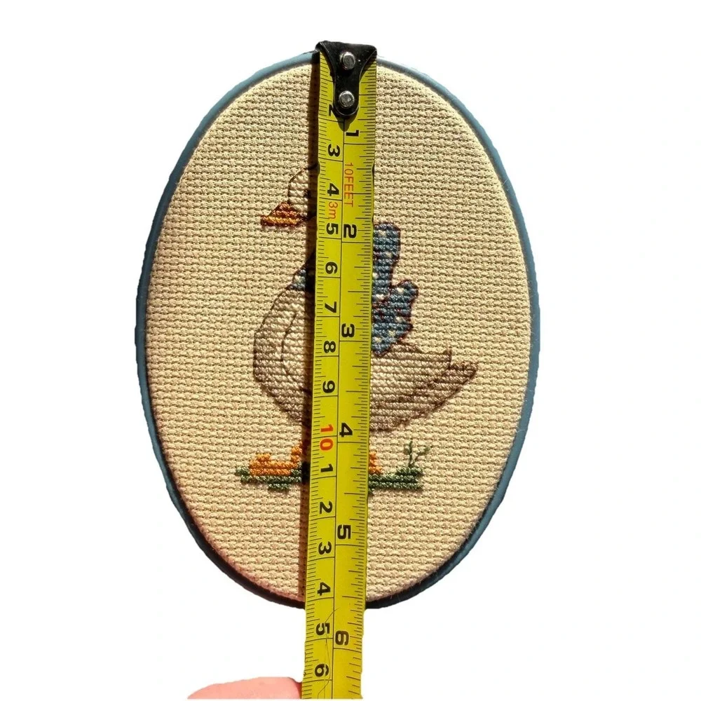 Vintage Hand Embroidered Country Goose Wall Art‎ Blue Frame Cottagecore Decor
